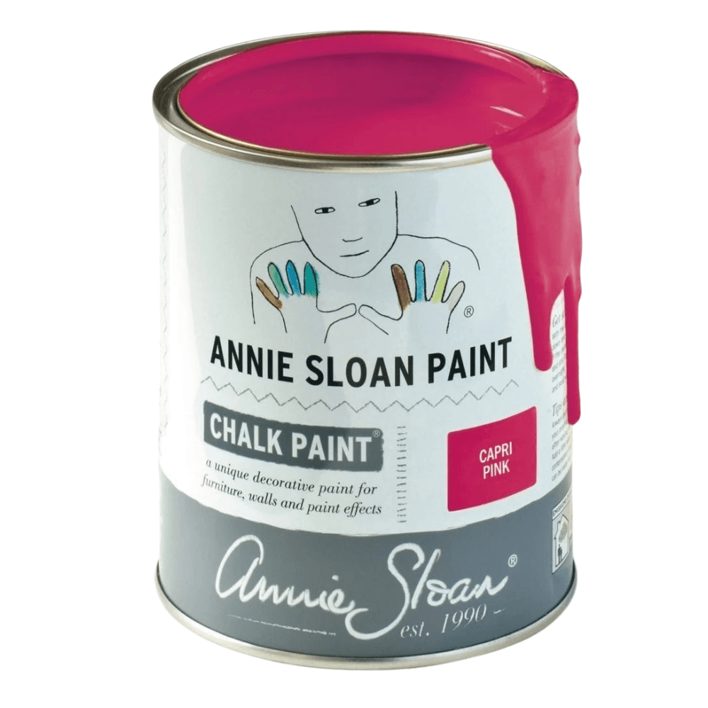 Annie Sloan Chalk Paint can with pink lid on a white background