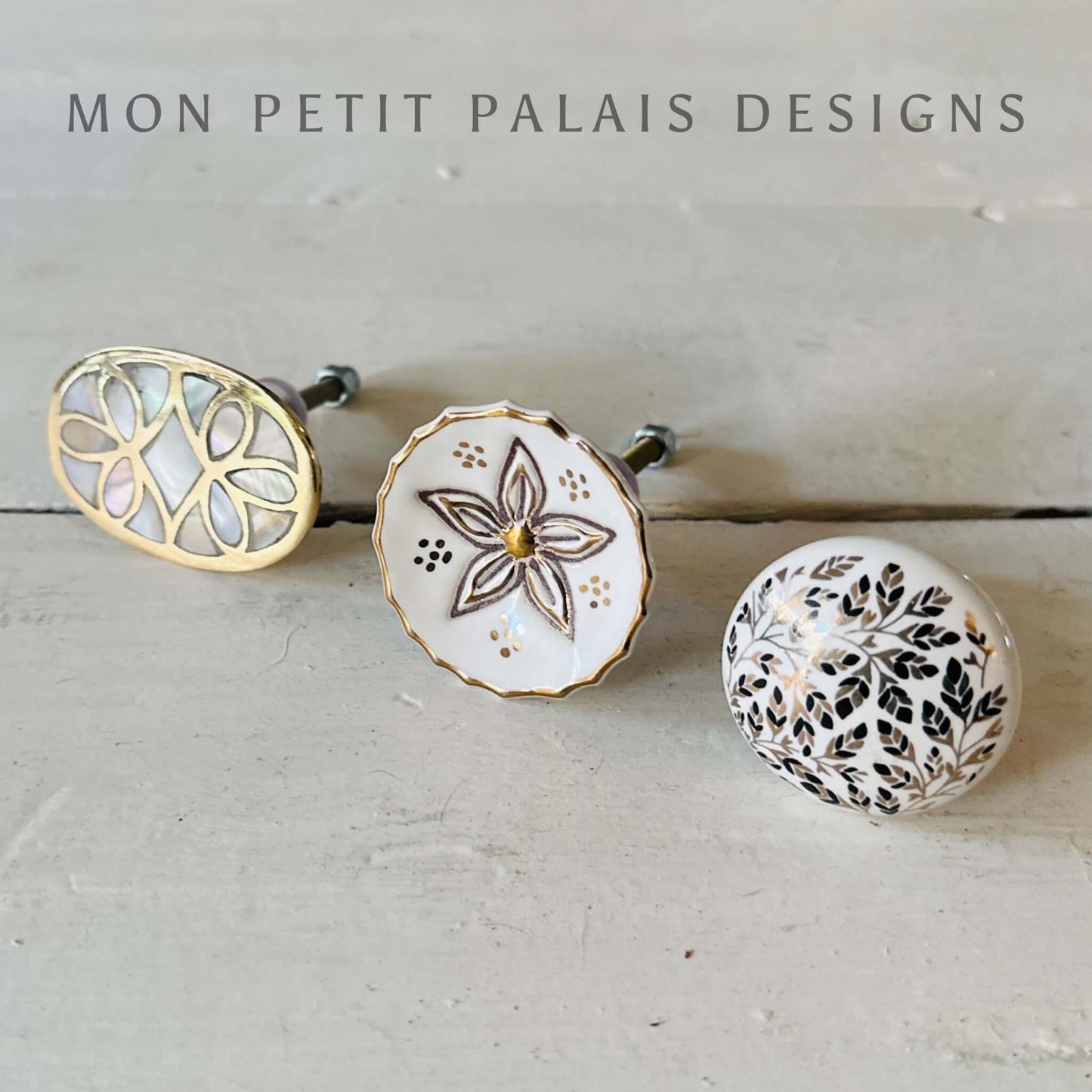 Daphne - Golden Dainty Leaf Ceramic Knob