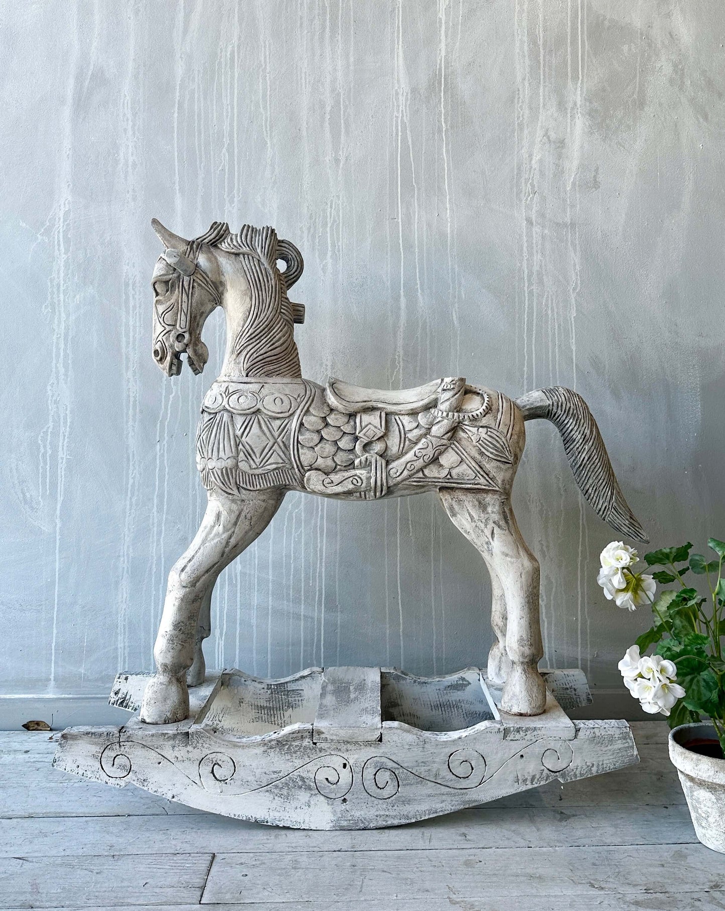 Brocante White Weathered Rocking Horse
