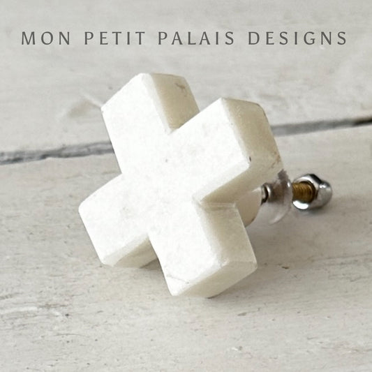 White Marble Cross Drawer Knob
