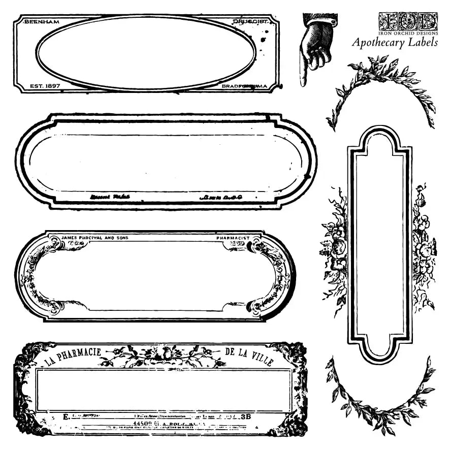 IOD Apothecary Labels Stamp for vintage-style DIY decor, crafting, and furniture upcycling
