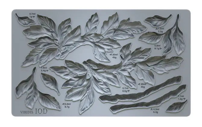 IOD Viridis Decor Mould showcasing detailed leaf designs for furniture and décor styling.