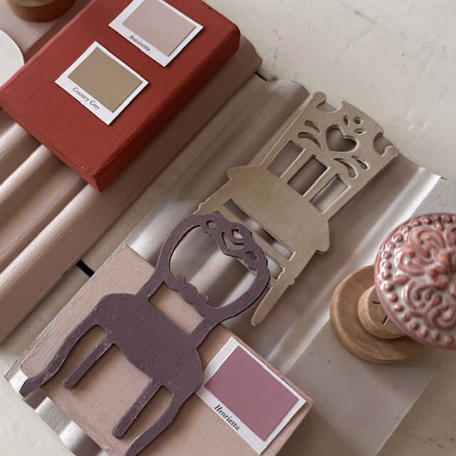 Confidence to Create with Colour Workshop - colour swatches and chair cutouts for home decor inspiration.