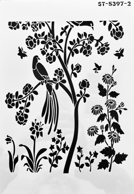 Botanical Bird and Branch Stencil Two-Part