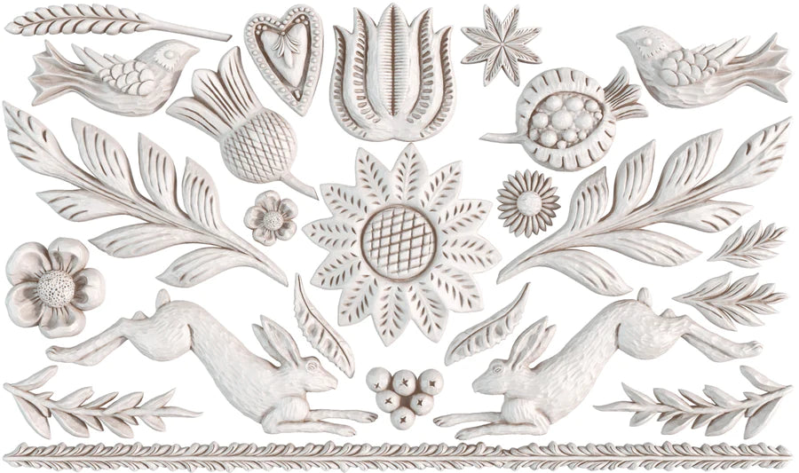 IOD Primitive Decor Mould featuring intricate floral and animal designs for creative crafting.