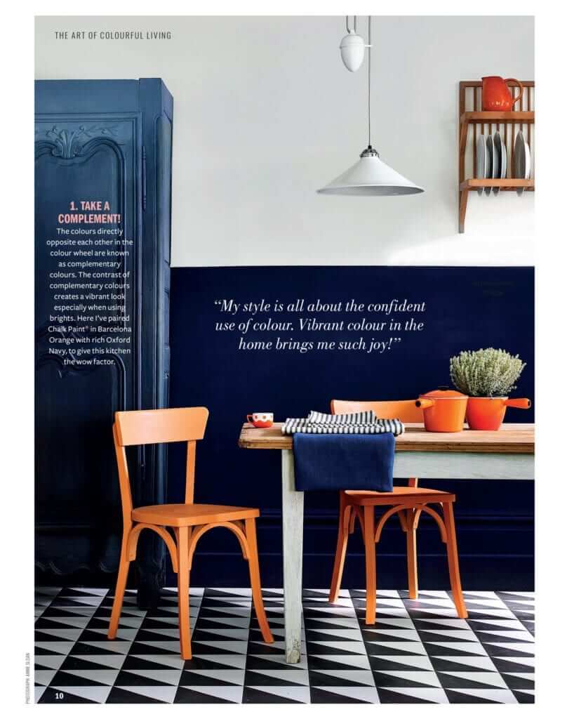 Annie Sloan - The Colourist Issue 5, featuring vibrant home interior with colorful chairs and decor.