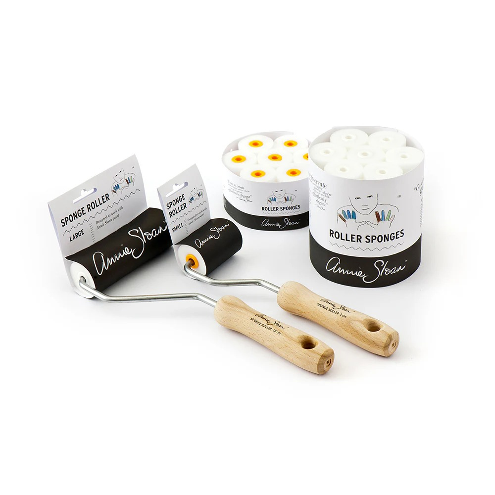 Annie Sloan sponge roller set with wooden handles and replacement roller sponges, ideal for smooth Chalk Paint application on furniture and walls