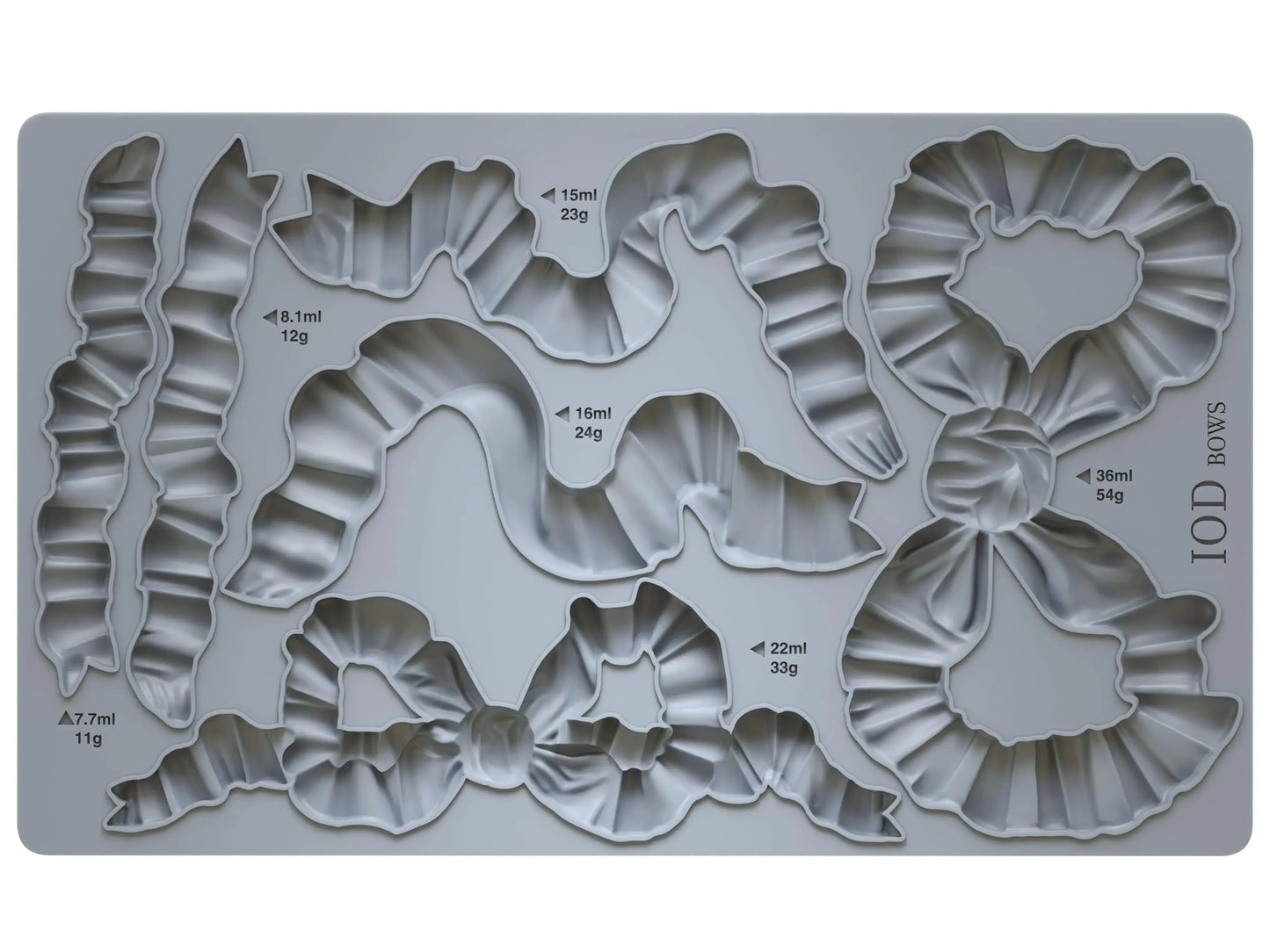 IOD Bows Decor Mould showcasing intricate ribbon designs for DIY crafts and baking.