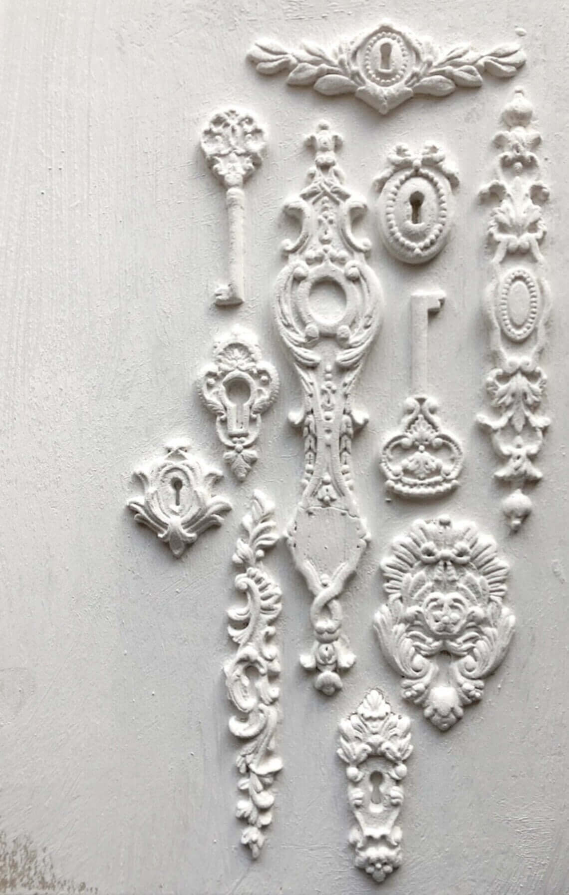 IOD Lock & Key Decor Mould showcasing vintage keys and ornate locks for furniture and crafts.