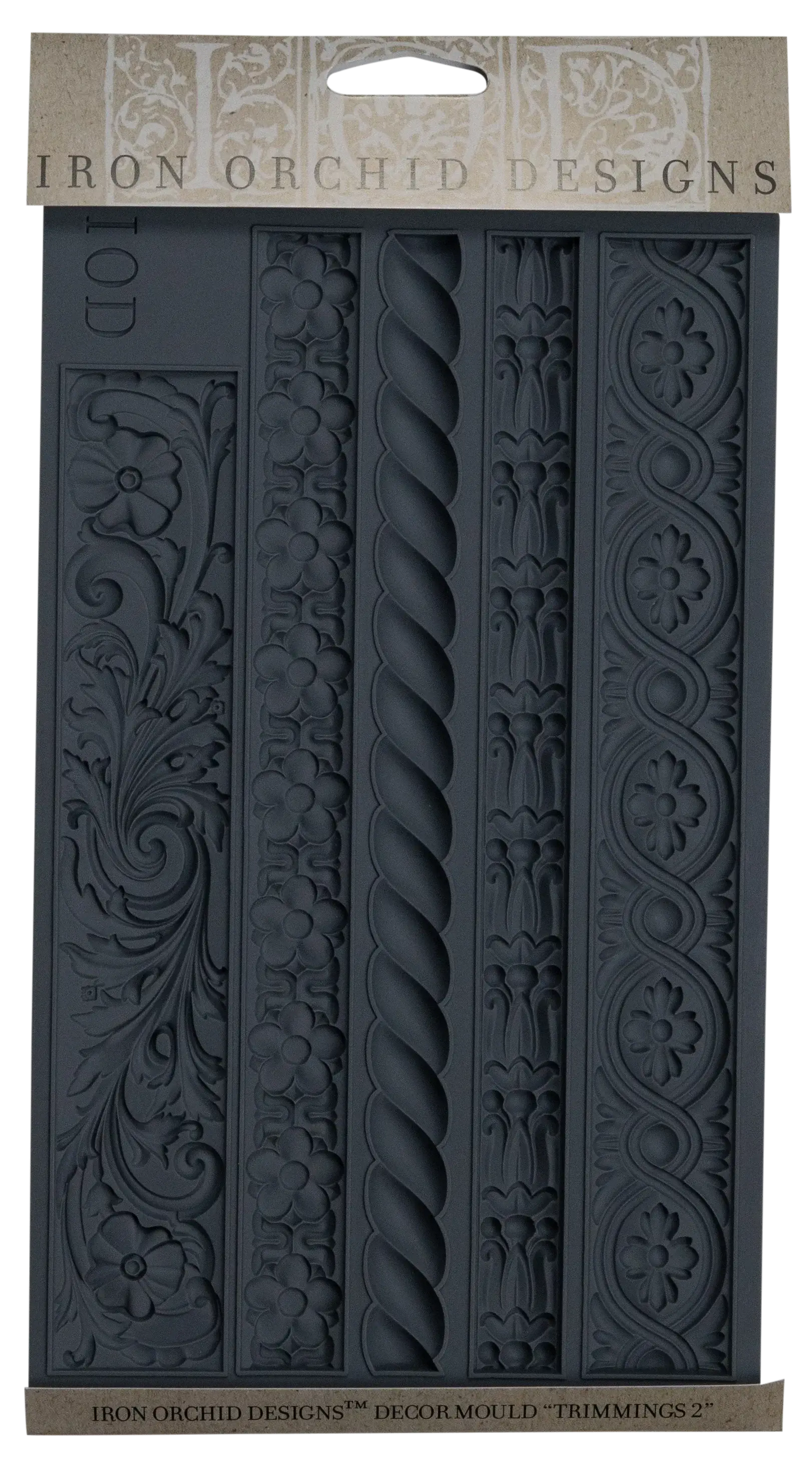 IOD Trimmings 2 Decor Mould featuring ornate designs for adding decorative touches to furniture and décor.