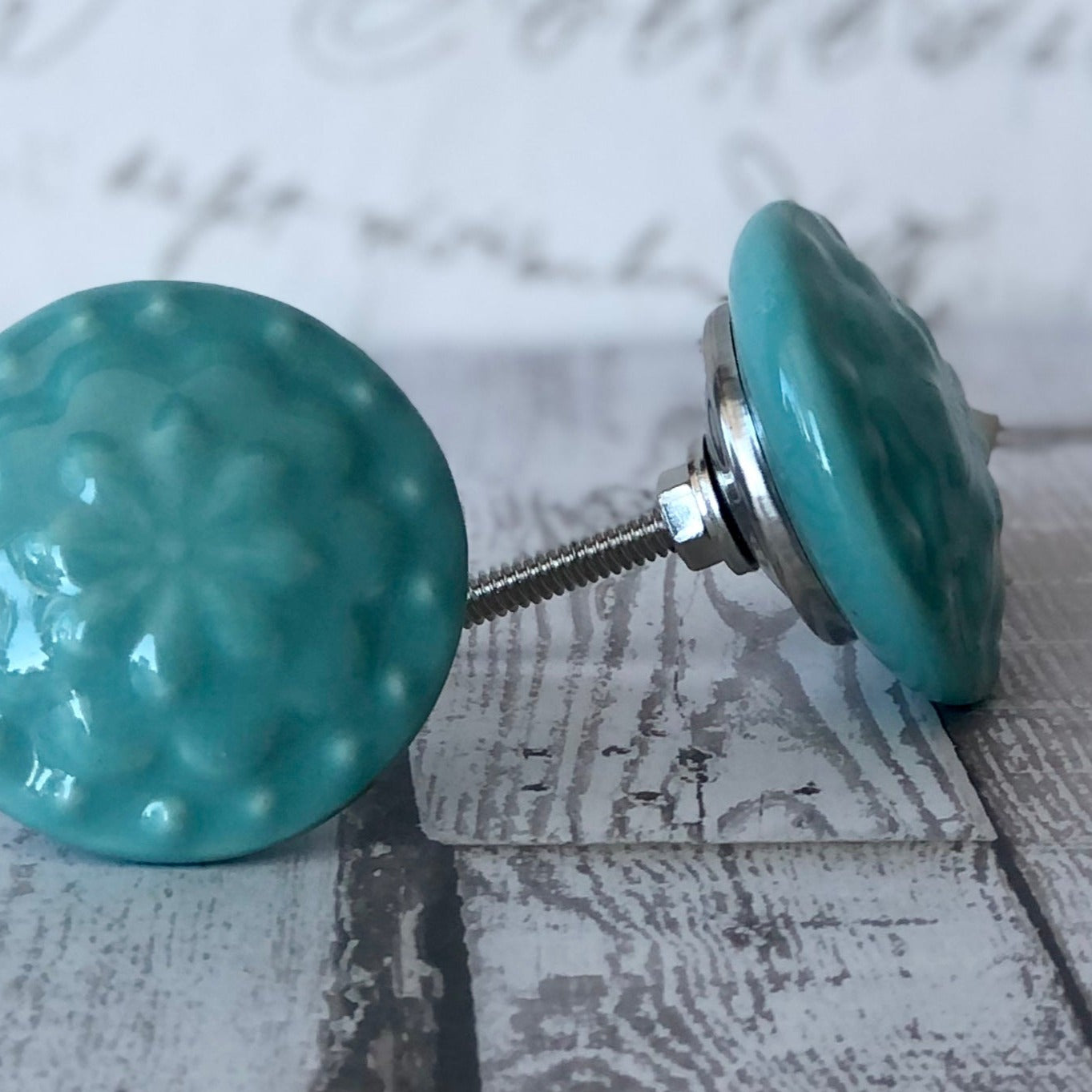 Turquoise Flower Ceramic Knob