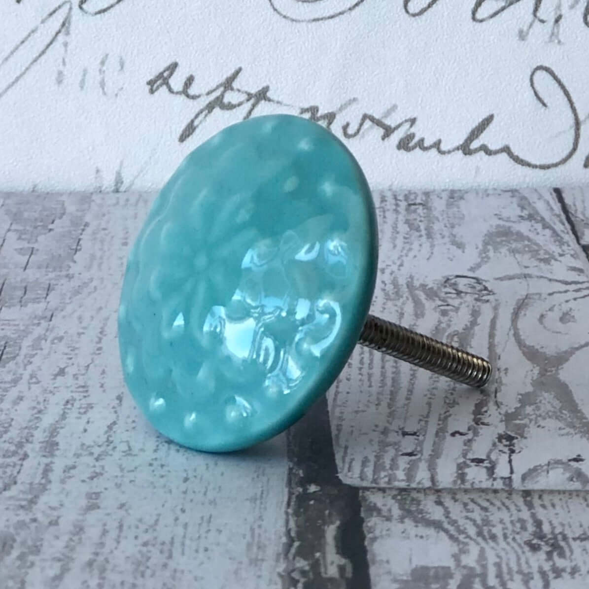 Turquoise Flower Ceramic Knob