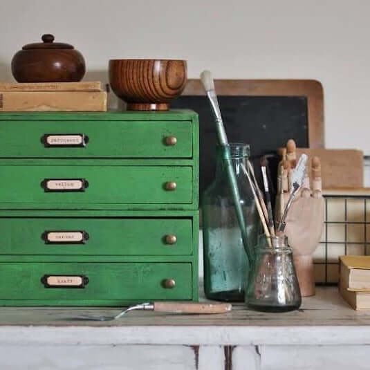 Mid-century industrial drawers painted n vibrant Antibes Green Chalk Paint for a bold modern look.