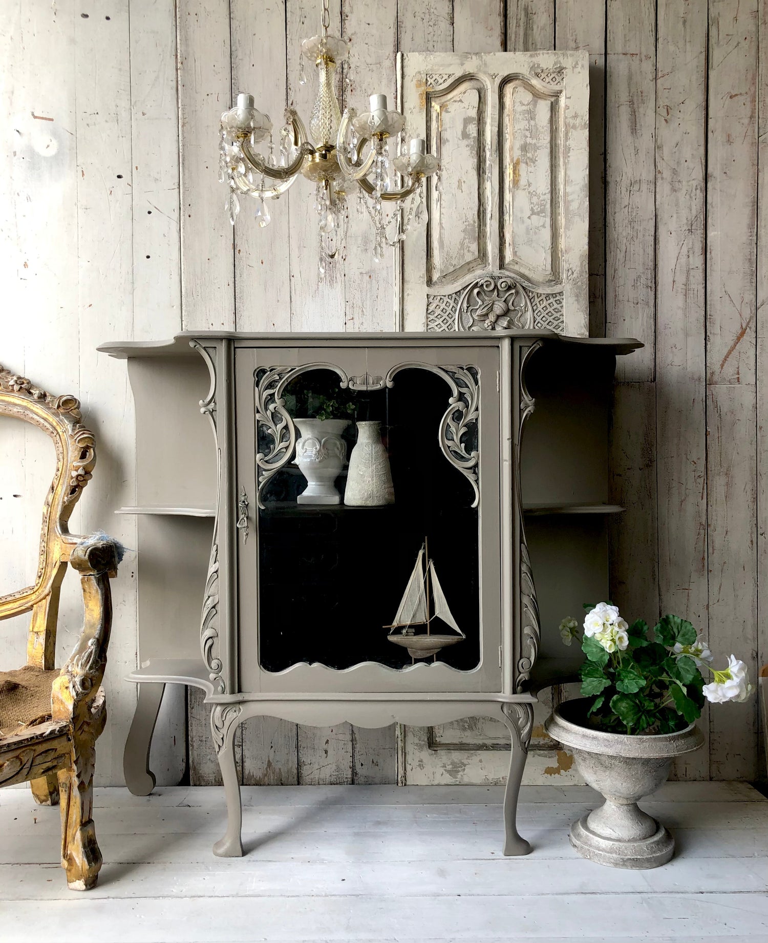 Sienna Carved Cabinet - French Linen Satin Paint