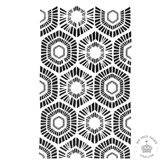 Hexa Sunburst Stencil - Retro Hexagon Design