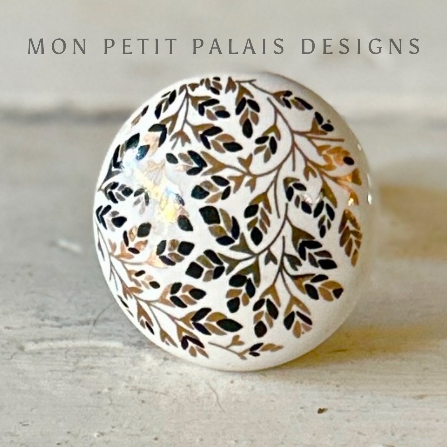 Golden Dainty Leaf Ceramic Knob