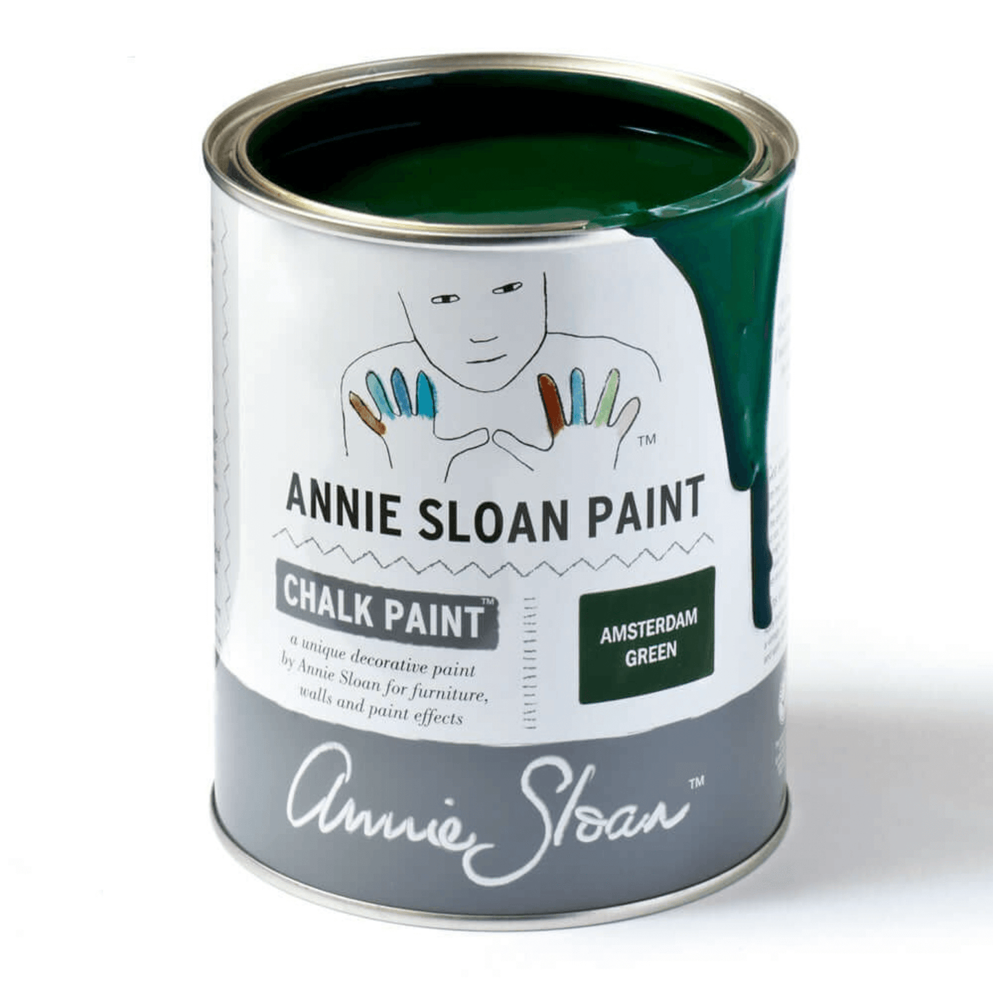 Amsterdam Green - Annie Sloan Chalk Paint can with green paint spilling over the edge.