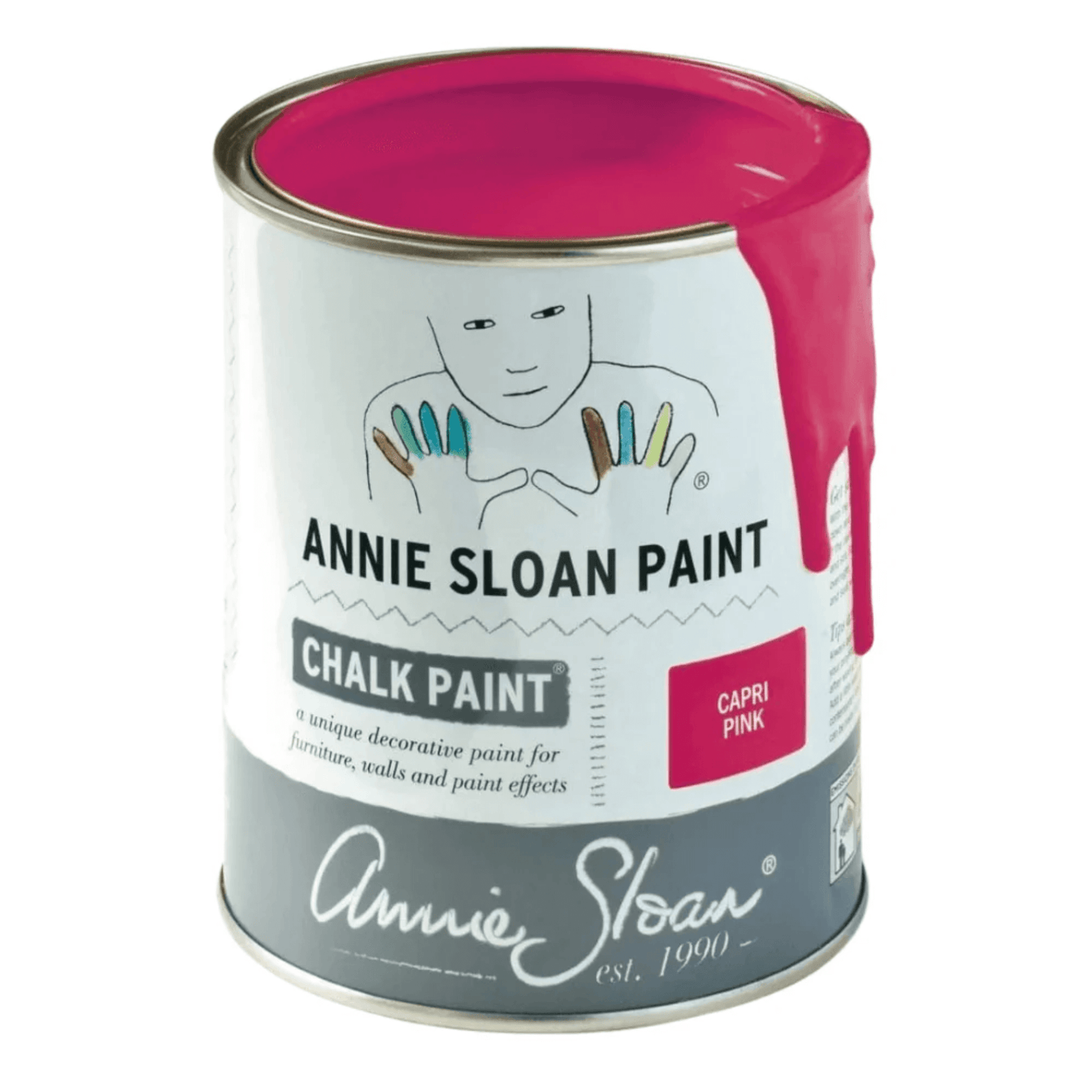 Capri Pink Annie Sloan Chalk Paint® can, showcasing bold and vibrant color for creative projects.
