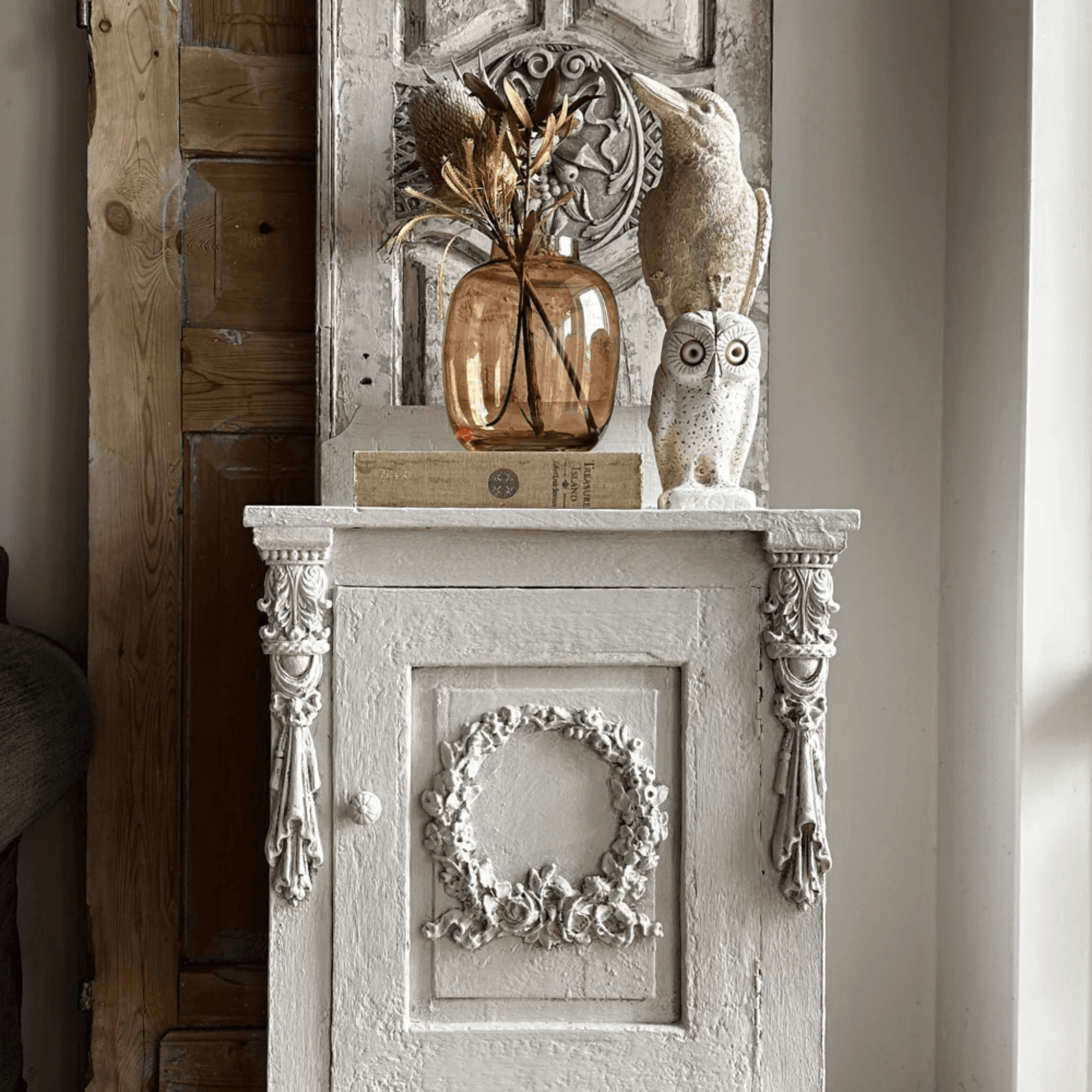 Drop 018 - Resin Applique for Furniture & Crafts displayed on elegant furniture with decorative accents.