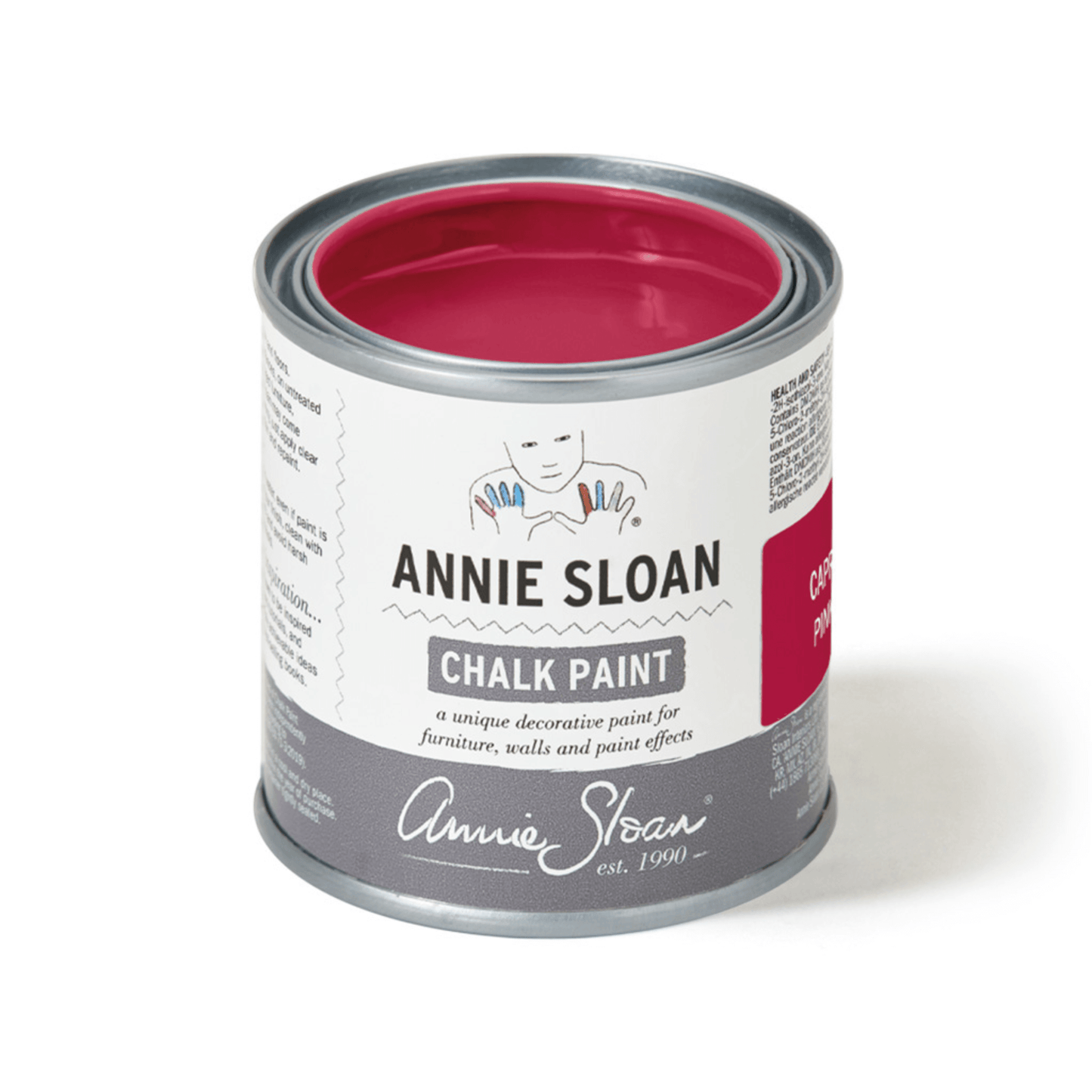 Capri Pink Annie Sloan Chalk Paint® canister showcasing vibrant hot pink paint for decorating furniture and walls.