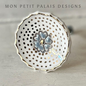 Grey Gilded Bloom Ceramic Drawer Knob