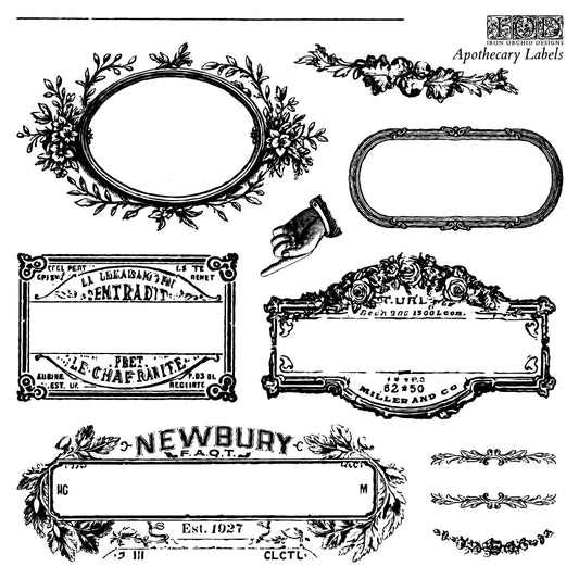 IOD Apothecary Labels Stamp for vintage-style DIY decor, crafting, and furniture upcycling
