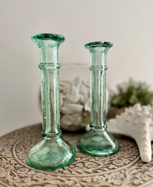 Seafoam Green Glass Candlesticks Mon Petit Palais Designs