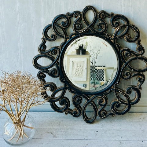 Black & Gold Scroll Mirror