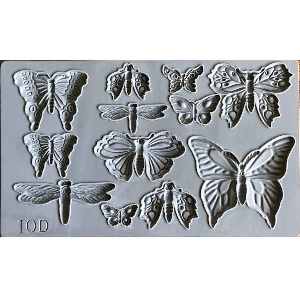 IOD Monarch Decor Mould featuring detailed butterfly and dragonfly designs for crafts and baking.