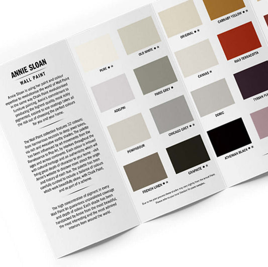 Annie Sloan wall paint color swatch book on a white background