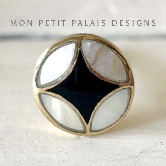 Alex brass and black mother of pearl diamond knob - luxe geometric handle with aged gold finish from Mon Petit Palais Designs