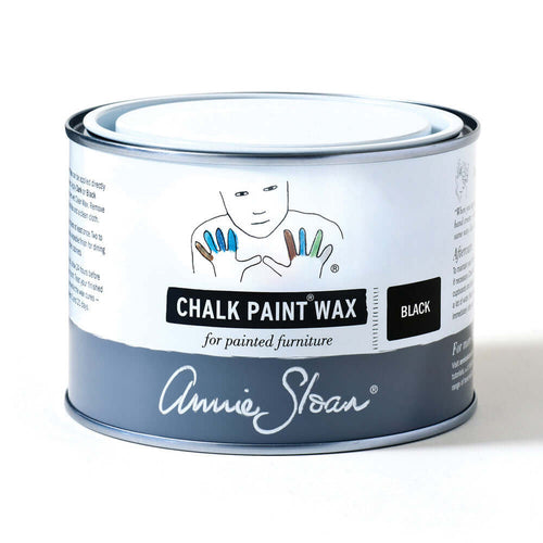Annie Sloan Black Chalk Paint Wax can for painted furniture with branding and product details.