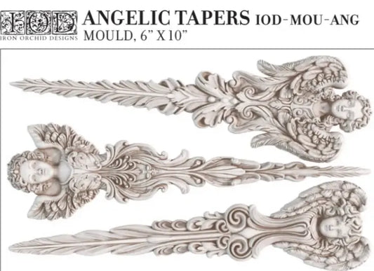 IOD Angelic Tapers Decor Mould featuring ornate tapers and angel busts, perfect for holiday crafts and furniture embellishment.