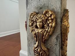 IOD Angelic Tapers Decor Mould intricate angel bust detail with golden finish for creative embellishments.