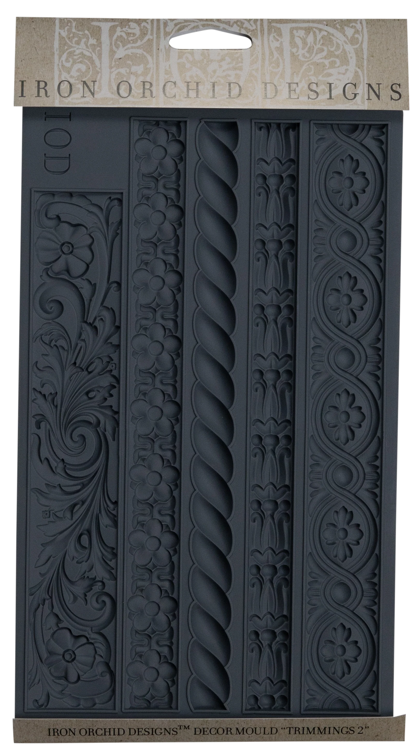 Packaged Trimmings 2 IOD Décor Mould with detailed decorative trims, ideal for creating unique borders and embellishments for furniture, crafts, and baking.

