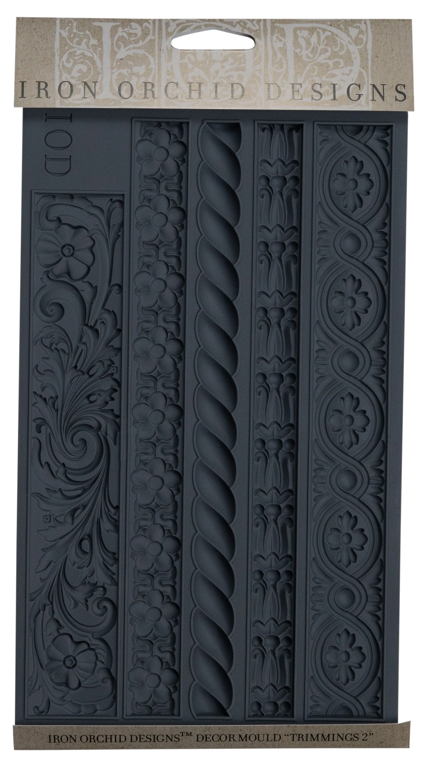 Packaged Trimmings 2 IOD Décor Mould with detailed decorative trims, ideal for creating unique borders and embellishments for furniture, crafts, and baking.


