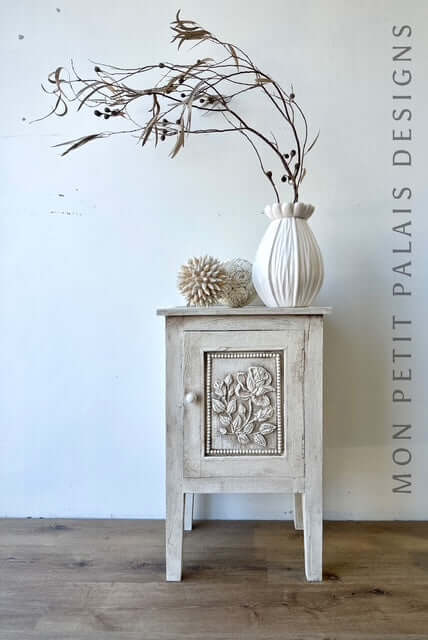 Hand-painted wooden cabinet with carved floral door - The Wildflower cabinet.
