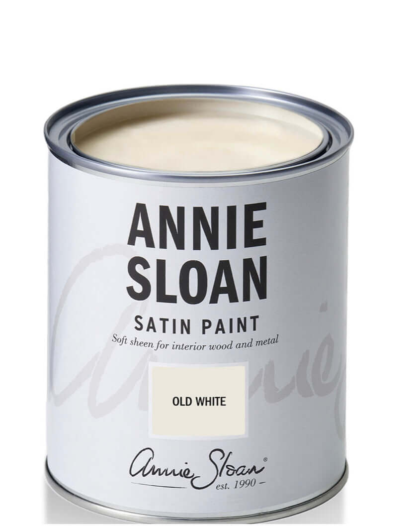 Old White - Annie Sloan Satin Paint can featuring soft sheen for interior wood and metal.