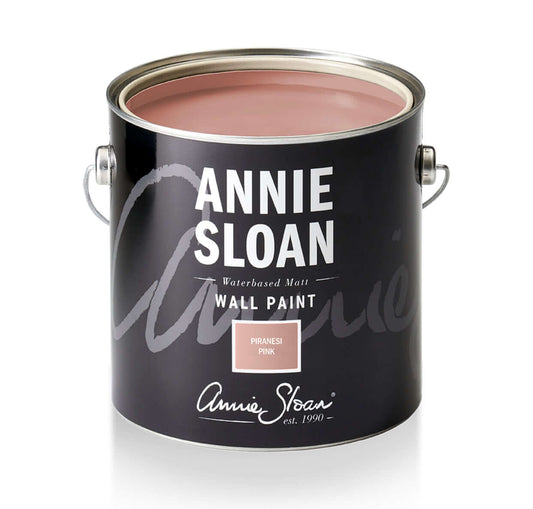 Annie Sloan Piranesi Pink wall paint can with matte finish, showcasing a soft blush color.