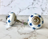 White & Blue Stars Ceramic Knob
