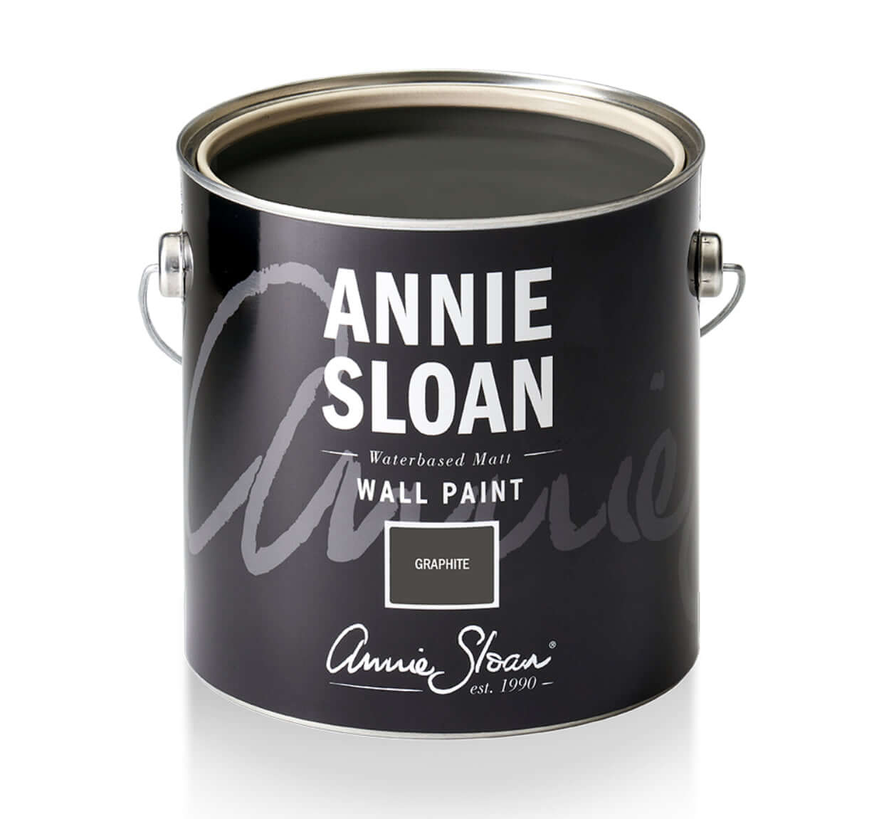 Annie Sloan Graphite wall paint can with water-based matte finish, ideal for home decor projects.