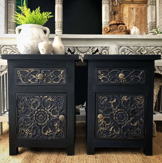 Midnight Carved Bedsides