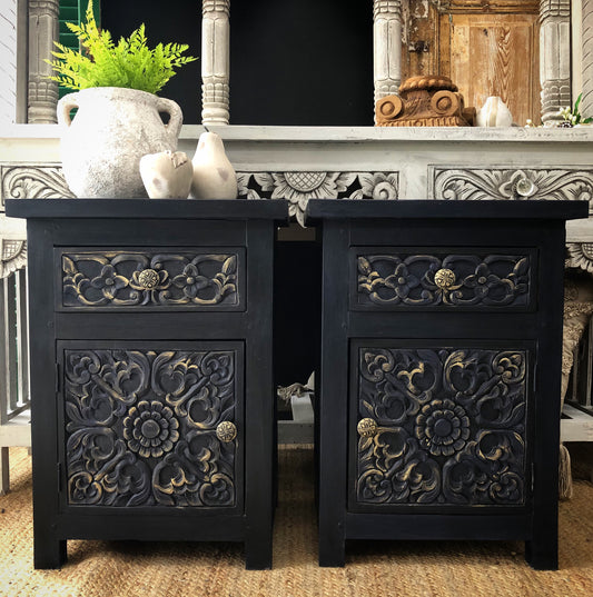 Midnight Carved Bedsides