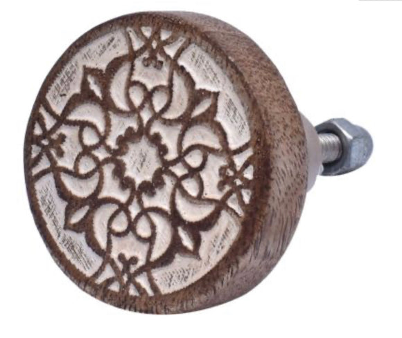White & Wood Carved Knob