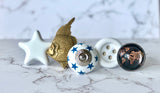 White & Blue Stars Ceramic Knob