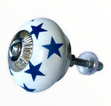 White & Blue Stars Ceramic Knob