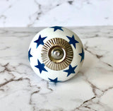 White & Blue Stars Ceramic Knob