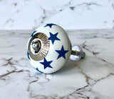 White & Blue Stars Ceramic Knob